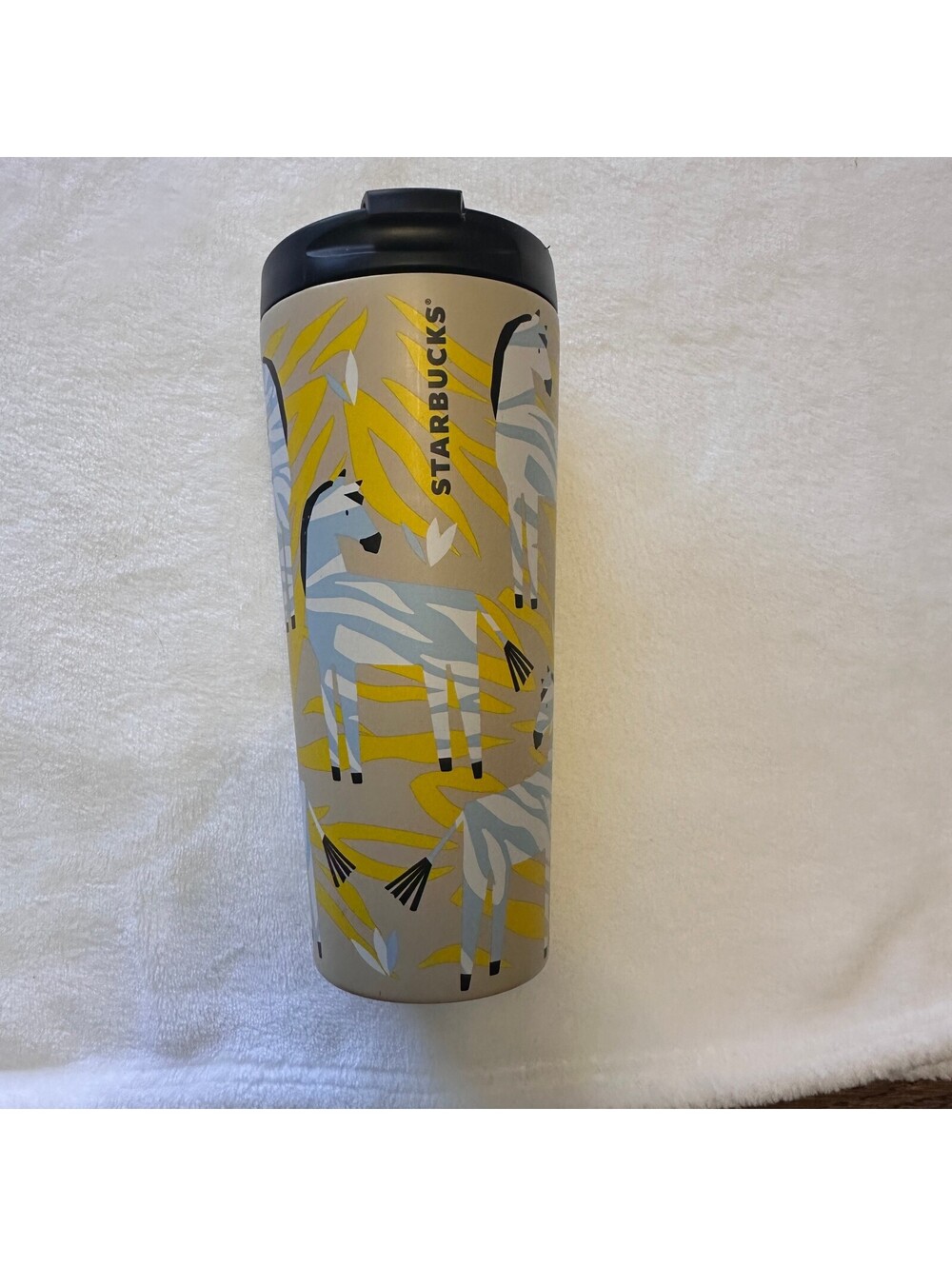 Starbucks Limited Edition Yellow Metal Zebra Travel Tumbler Mug 16 oz 2017